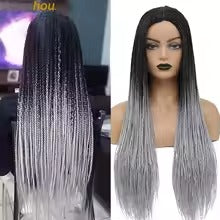 Long Braided Lace Wig – Synthetic Braided Hair with Fake Scalp
