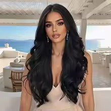 Long Wavy No‑Lace Synthetic Wig – Middle Part Big Wave (Black)