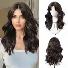 Long Black Wavy Synthetic Wig – No‑Lace Full Head Cover