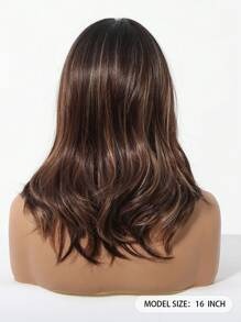 16‑Inch Brown Wavy Synthetic Wig with Bangs – Dark Root Ombre