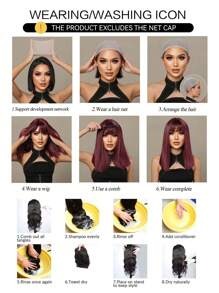 16‑Inch Brown Wavy Synthetic Wig with Bangs – Dark Root Ombre