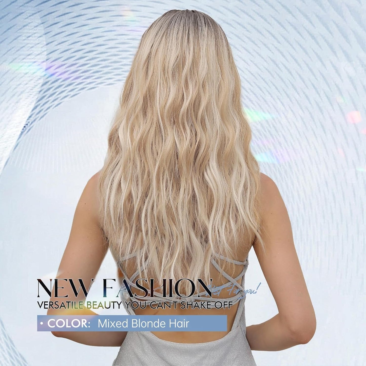 Platinum Blonde Curly Synthetic Wig with Bangs – Dark Roots