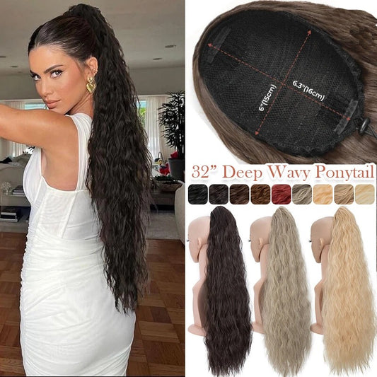 Long Black Afro Thick Wavy Drawstring Ponytail – Natural Human-Like Synthetic Hair Extension for Women