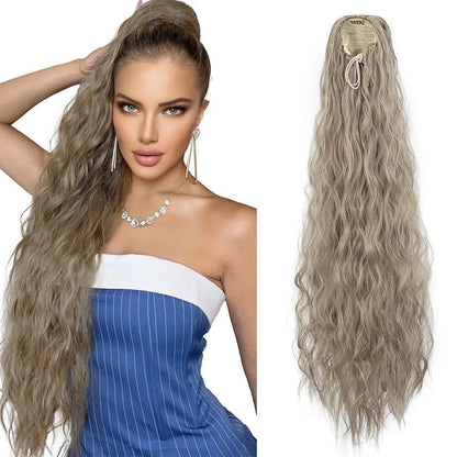 Long Black Afro Thick Wavy Drawstring Ponytail – Natural Human-Like Synthetic Hair Extension for Women