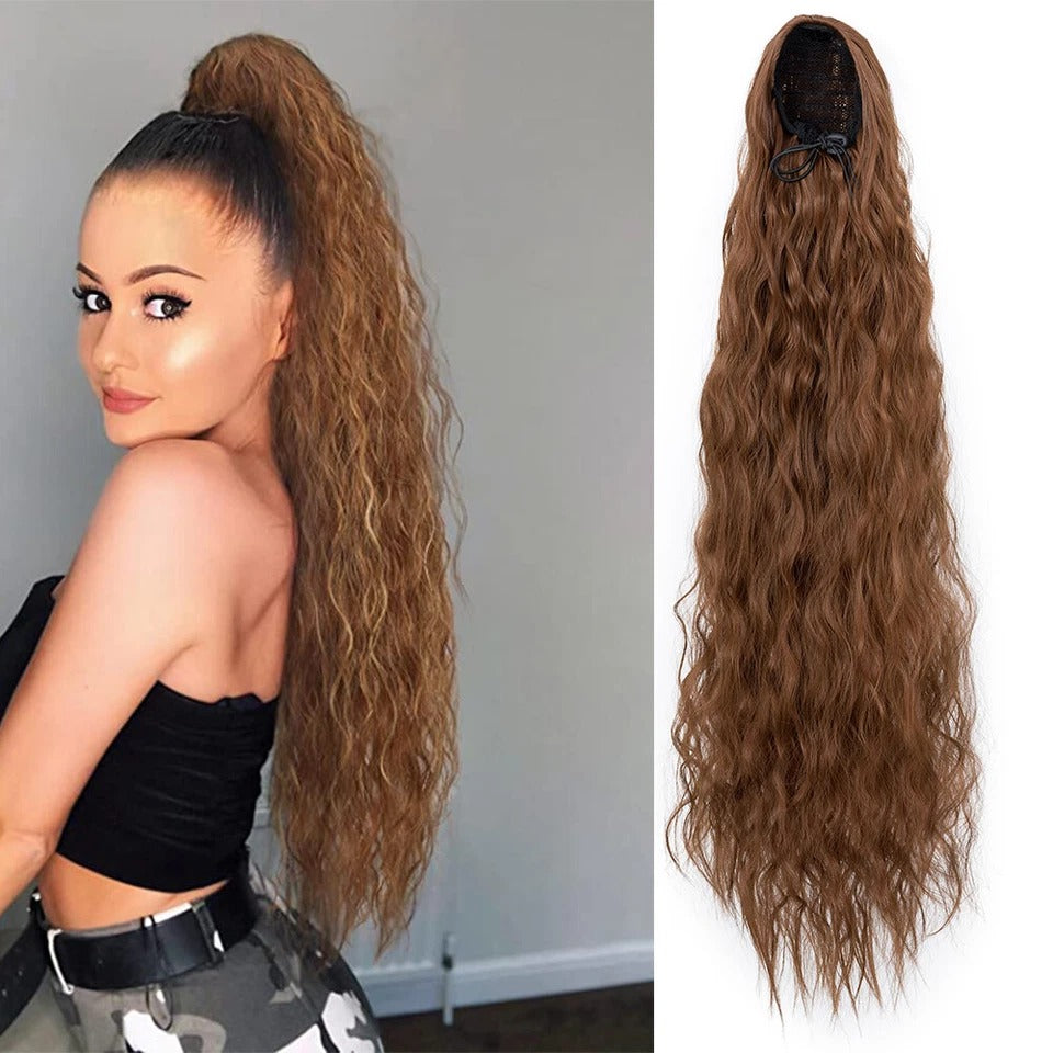 Long Black Afro Thick Wavy Drawstring Ponytail – Natural Human-Like Synthetic Hair Extension for Women