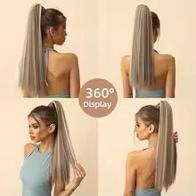 24 Inch Straight Wrap Around Synthetic Ponytail – Heat Resistant Clip-In Hair Extension for Women (24 Colors)