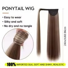 24 Inch Straight Wrap Around Synthetic Ponytail – Heat Resistant Clip-In Hair Extension for Women (24 Colors)