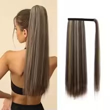 24 Inch Straight Wrap Around Synthetic Ponytail – Heat Resistant Clip-In Hair Extension for Women (24 Colors)