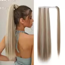 24 Inch Straight Wrap Around Synthetic Ponytail – Heat Resistant Clip-In Hair Extension for Women (24 Colors)