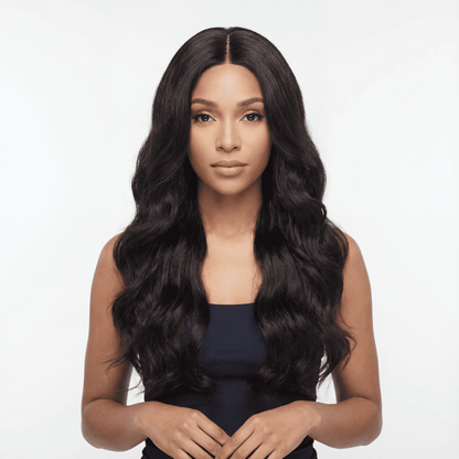 Long Wavy No‑Lace Synthetic Wig – Middle Part Big Wave (Black)
