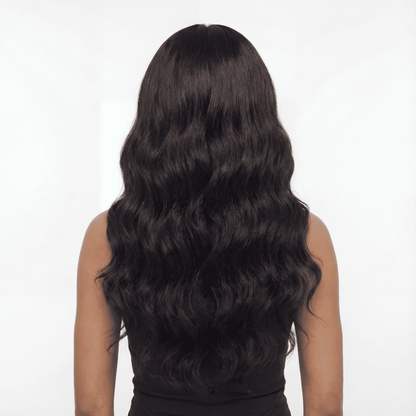 Long Wavy No‑Lace Synthetic Wig – Middle Part Big Wave (Black)