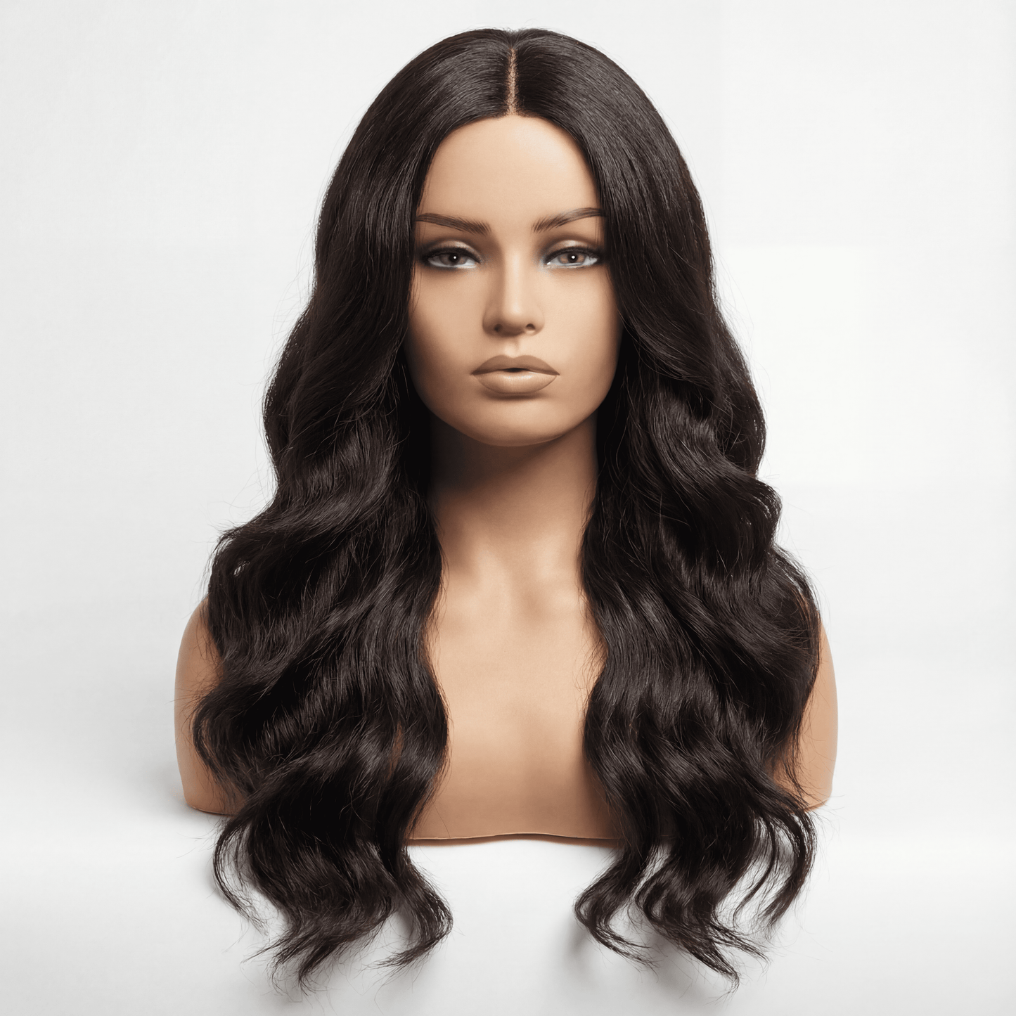 Long Wavy No‑Lace Synthetic Wig – Middle Part Big Wave (Black)