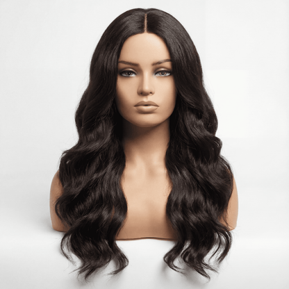 Long Wavy No‑Lace Synthetic Wig – Middle Part Big Wave (Black)