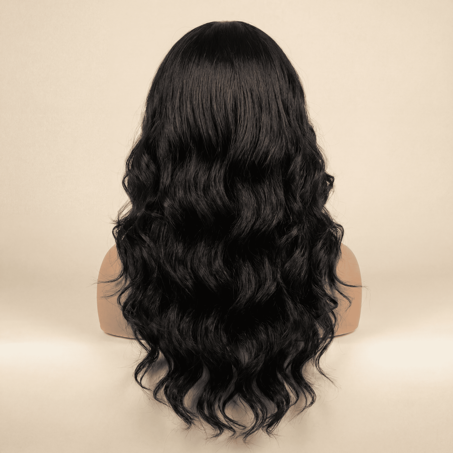 Long Black Wavy Synthetic Wig – No‑Lace Full Head Cover