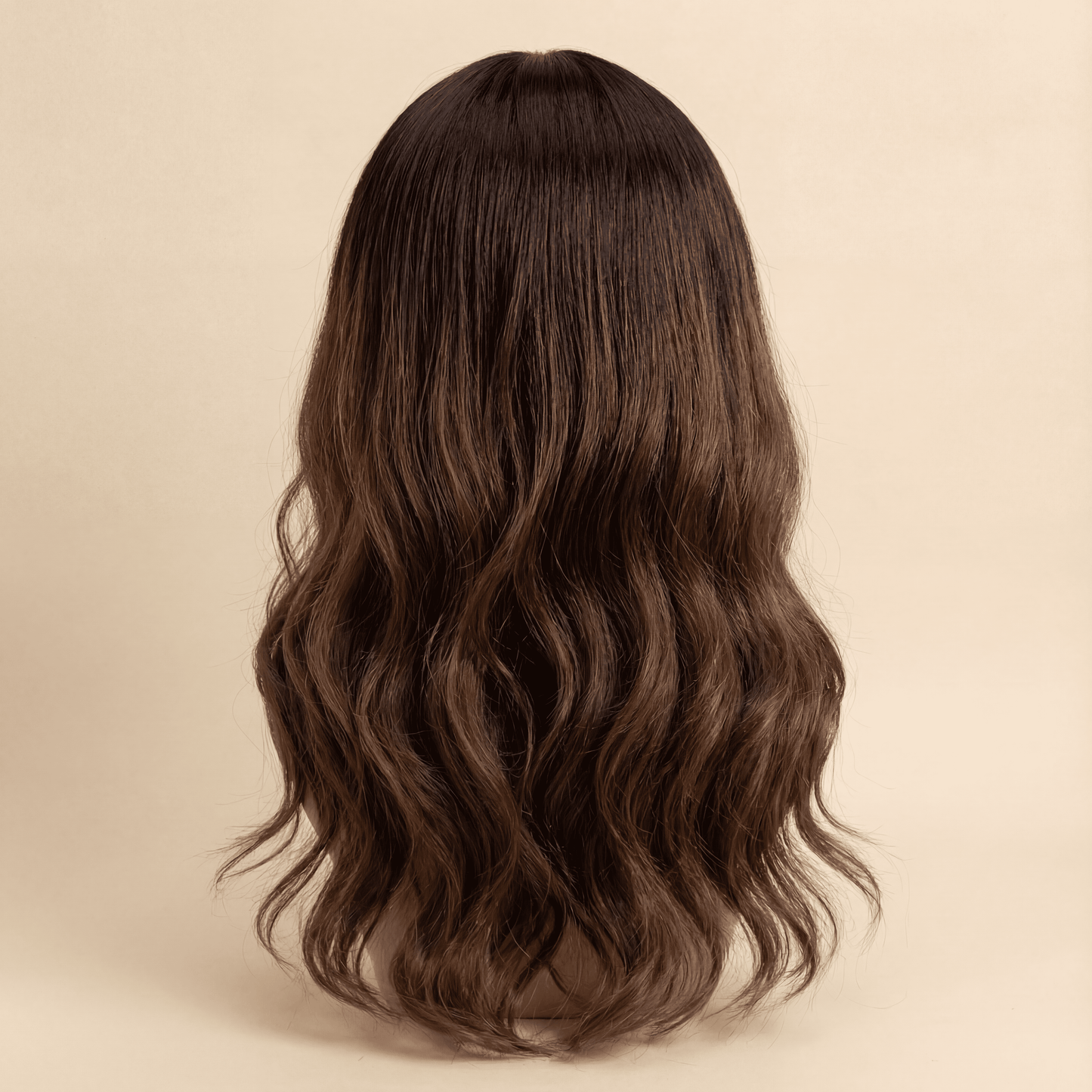 20 Inch Dark Root Ombre Brown Body Wave Synthetic Wig with Bangs