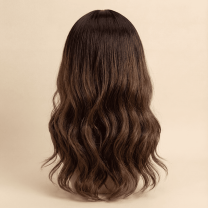 20 Inch Dark Root Ombre Brown Body Wave Synthetic Wig with Bangs