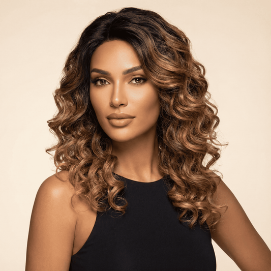 18‑Inch Brown Ombre Curly Synthetic Wig – No‑Lace