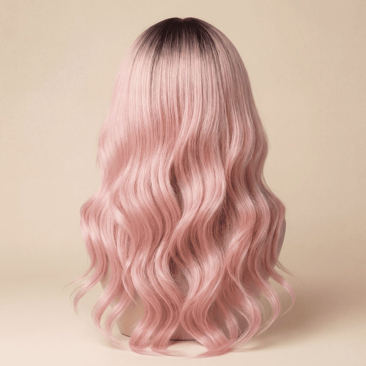 Long Ombre Light Pink Wavy Synthetic Wig with Bangs ( No‑Lace )