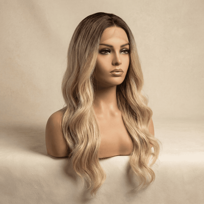 Wavy Blonde Synthetic Lace Wig ( Dark Root Ombre )