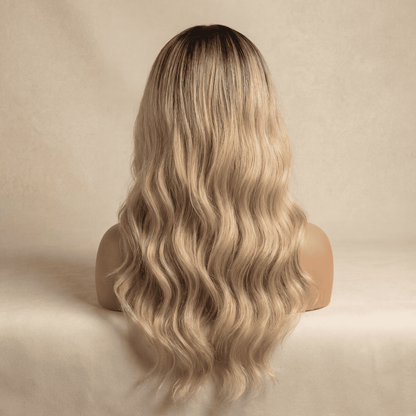 Wavy Blonde Synthetic Lace Wig ( Dark Root Ombre )