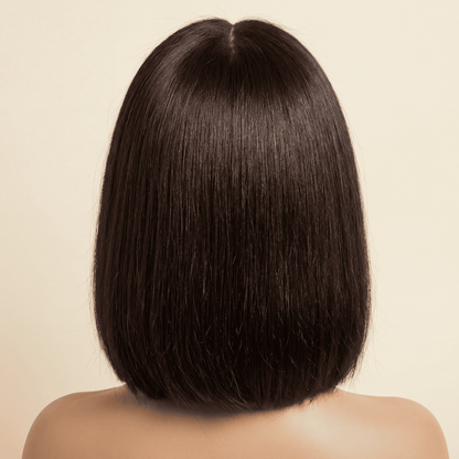 Straight V‑Part Bob Wig – 100% Human Hair (180% Density)
