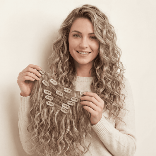 7‑Piece Clip‑In Curly Hair Extension Set –  55cm Ash & Light Blonde Mix (#18/613)