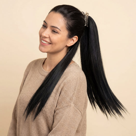 Black Straight Ponytail Hair Extension with Hair Catch – Synthetic