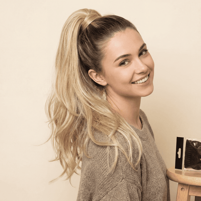 Long Layered Ponytail Hair Extension – Blonde Synthetic Wrap‑Around