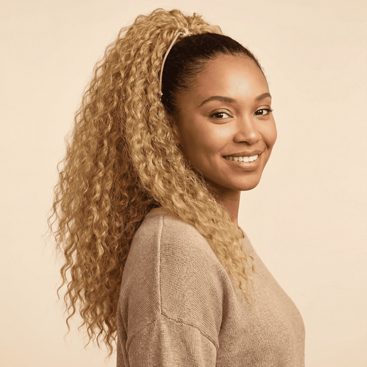 Long Blonde Drawstring Afro Wavy Ponytail Hair Extension – Synthetic