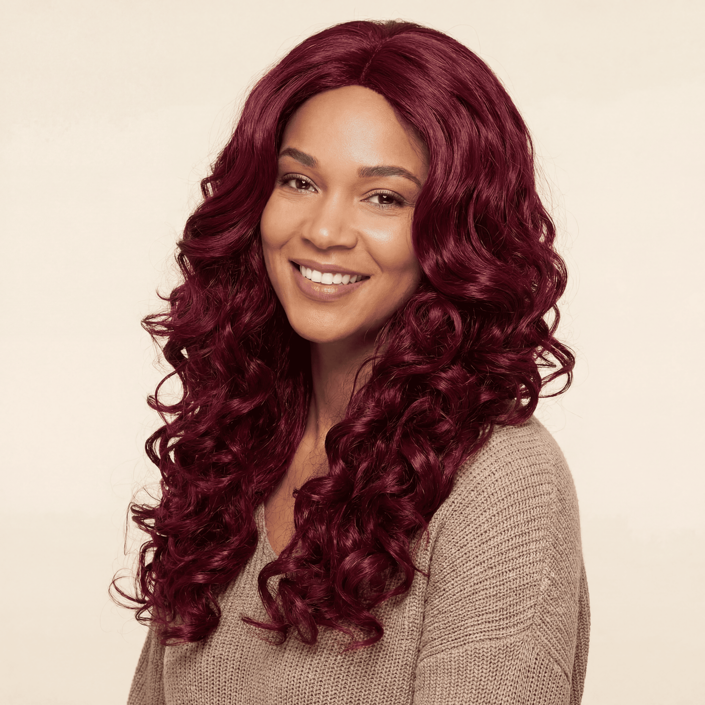 Wine Red Big Wave Curly Synthetic Wig  (No‑Lace Full Head Cover)