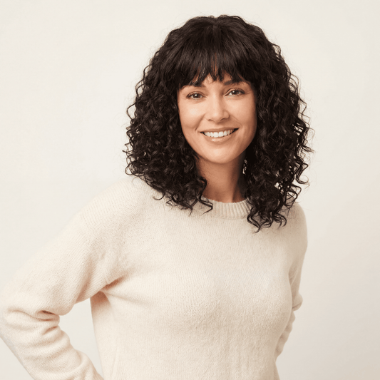 12‑Inch Black Brown Curly Synthetic Wig with Bangs – No‑Lace