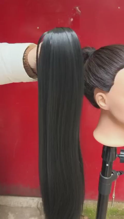 Long Straight Blonde Claw Clip Ponytail – Heat Resistant Synthetic Natural Wave Hair Extension