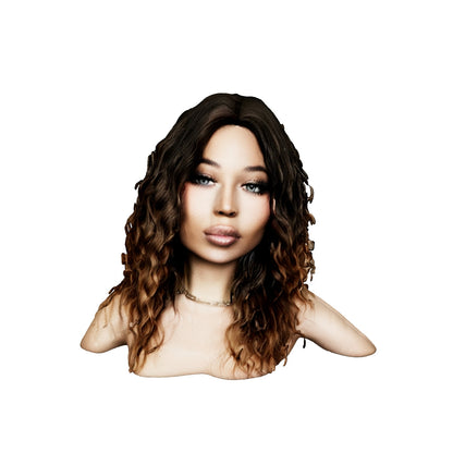 Brown Ombre Medium Curly Synthetic Wig – Heat Resistant Middle Part Wavy Hair for Women